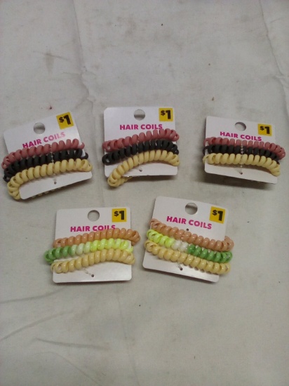 5 Packs of 3 Assorted Color Hair Coils