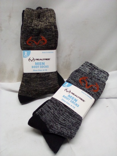 2 Twin Packs of Realtree Mens Size 6-12 Boot Socks