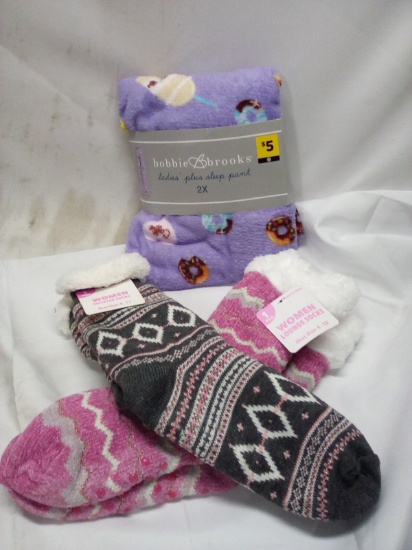 Qty 2 Women’s Sweater/ Lounge Socks| Ladies Plus Sleep Pant Size 2X