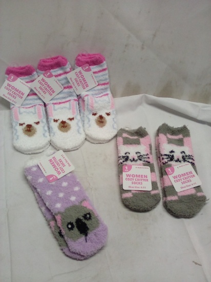 6 Pairs of Womens Cozy Critter Socks