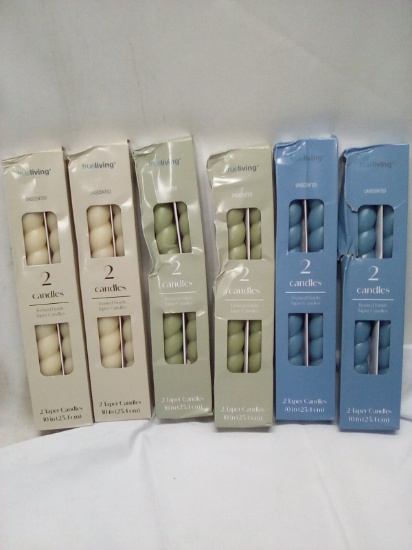 Qty 6 Unscented Taper Candle 2 pack