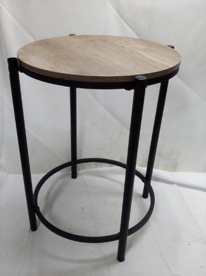 22”Tx15.75”D Wood and Black Metal Side Table
