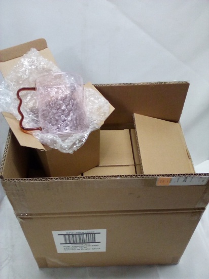 Full Case of 12 Room Essentials Pink w/ Berry Handle Glass Mugs