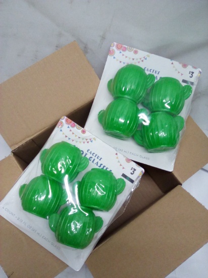 2 Packs of 4 Decorative Cactus Shot Glasses