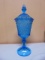 Vintage Indiana Glass Blue Diamond Point Footed Candy Dish
