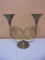 Vintage Brass Double French Horn Candle Holder