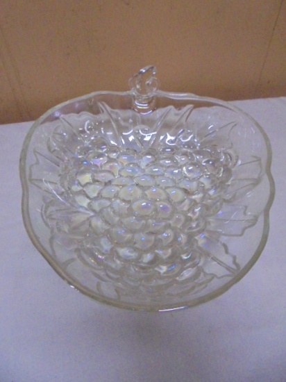 Vintage Indiana Glass Clear Iridescent Grape Cluster Fruit Bowl