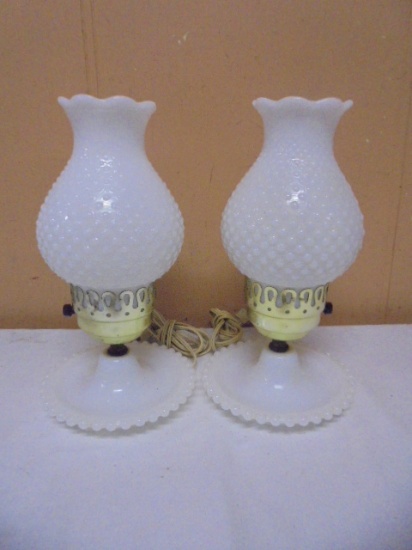 Vintage Matching Pair of Milk Glass Bedroom Lamps