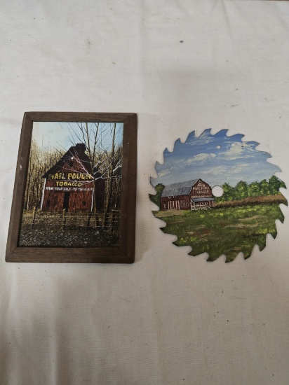 Mail Pouch Tobacco Barn Painted Saw Blade & Framed Print