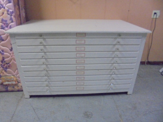 Vintage 10 Drawer Painted Solid Wood Printer's Cabinet