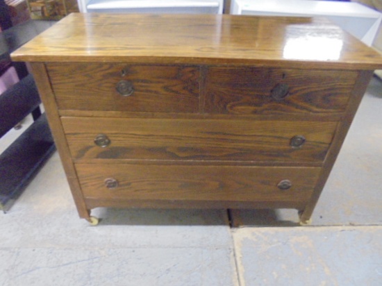 Antique Solid Oak 4 Drawer Dresser