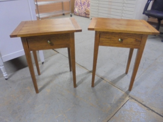 2 Matching Solid Oak Night Stands w/ Drawer