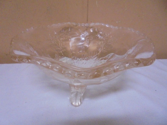 Vintage 3 Footed Glass Bowl w/ Stag Deer & Holly