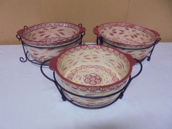 (2) 2 qt & (1) 1.5qt Temptations Old World Baking Dishes w/ Metal Racks