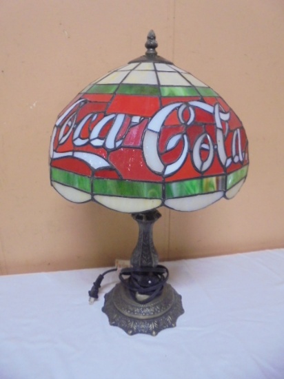 Ornate Metal Base Coca-Cola Stained Glass Lamp