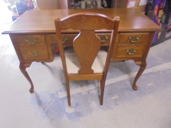 Basset Solid Oak 3 Drawer Desk w/ Matching Chair