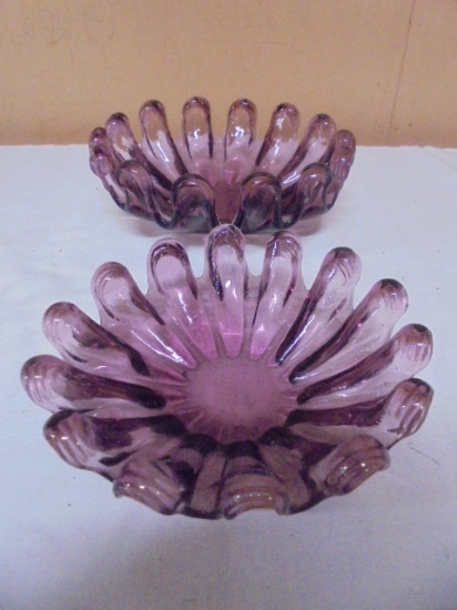 2 Matching Amethyst Art Glass Bowls