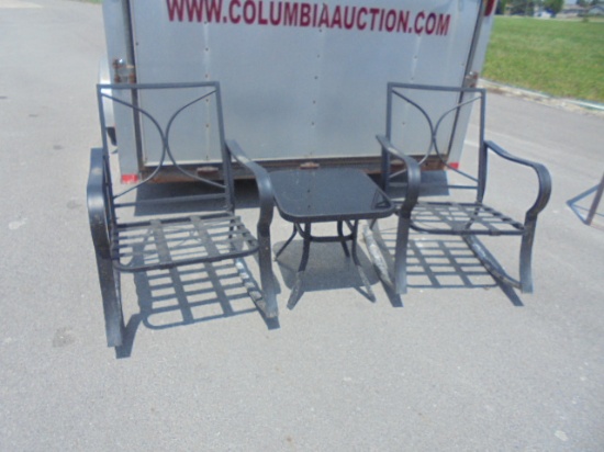 2 Matching Metal Outdoor Rockers w/ Side Table