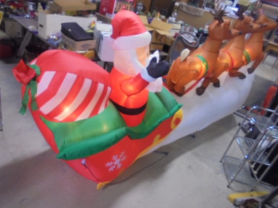 11ft Long Airblown Lighted Santa's Sleigh w/ Flying Reindeer