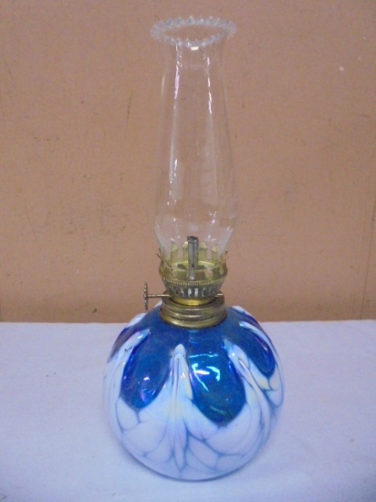 Beautiful Handblown Art Glass Oil Lamp
