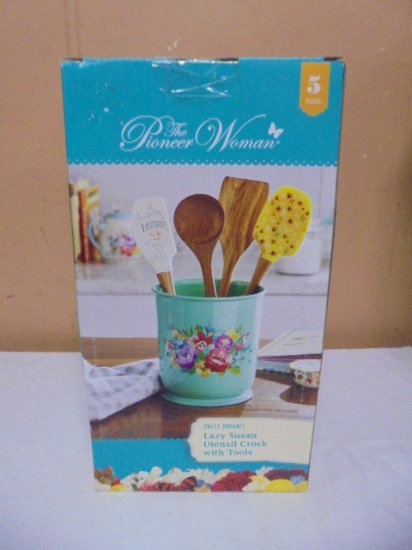 The Pioneer Woman Sweet Romance 5pc Lazy Susan Utensil Crock w/ Tools