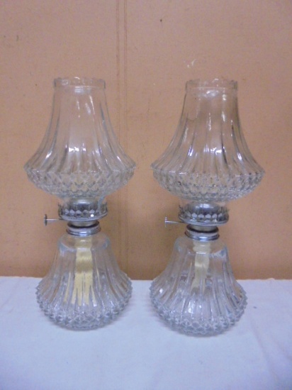 2 Beautiful Matching Glass Oil Lamps