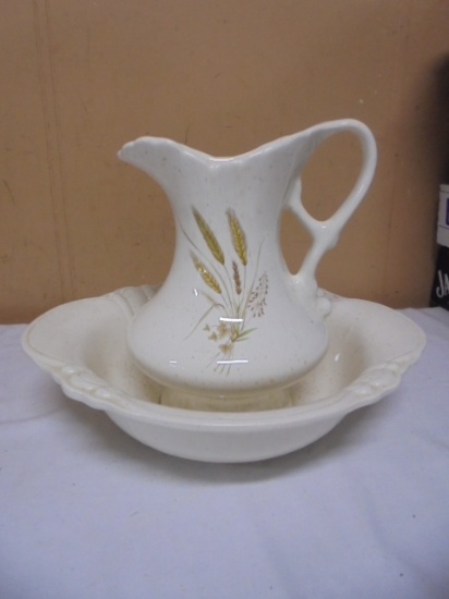 Vintage Treasure Craft Wheat Pattern Pitcher & Bowl