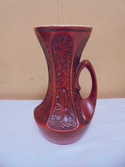 Vintage McCoy USA 619 Pottery Embossed MCM Red Daisy Vase