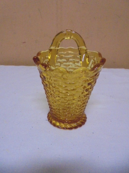 Vintage Amber Glass Mini Basket w/ Handle