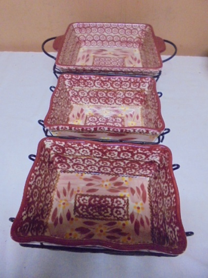 Temptations Old World 2qt Baking Dish & (2) 1qt Baking Dish w /Metal Racks