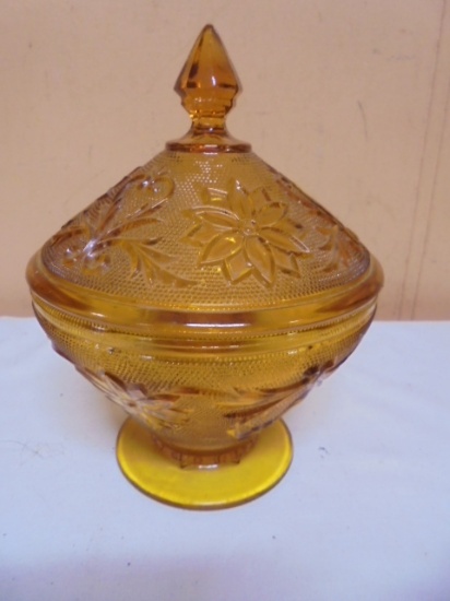 Vintage Tiara Amber Sandwich Glass Covered Candy Jar