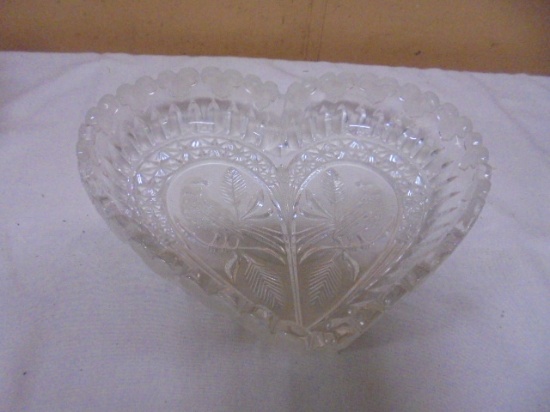 Beautiful Lead Crystal Heart Shaped Bowl w/ Birds