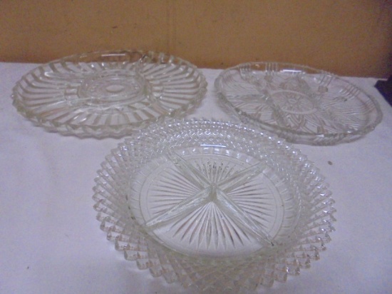 Group of 3 Vintage Glass Relish Trays