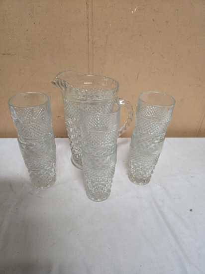 Vintage Anchor Hocking Wexford Pitcher & 6 Glasses