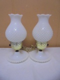 Vintage Matching Pair of Milk Glass Bedroom Lamps