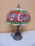 Ornate Metal Base Coca-Cola Stained Glass Lamp