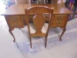 Basset Solid Oak 3 Drawer Desk w/ Matching Chair