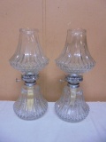 2 Beautiful Matching Glass Oil Lamps