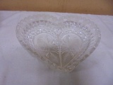 Beautiful Lead Crystal Heart Shaped Bowl w/ Birds