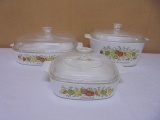 Vintage 3pc Set of Corningwware Spice of Life Casserole Dishes