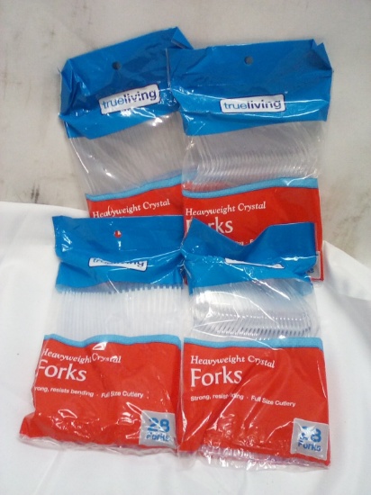 Qty 4 Heavyweight Crystal Plastic Forks 28ct