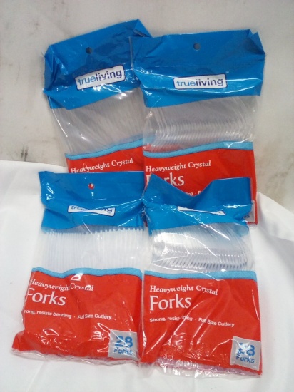 Qty 4 Heavyweight Crystal Plastic Forks 28ct