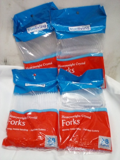 Qty 4 Heavyweight Crystal Plastic Forks 28ct