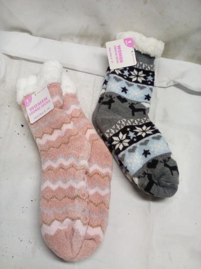 2 Pairs of Assorted Print Womens 4-11 Sweater Socks