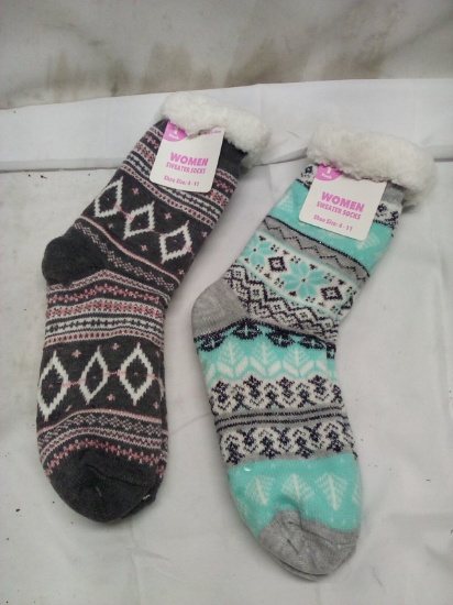 2 Pairs of Assorted Print Womens 4-11 Sweater Socks