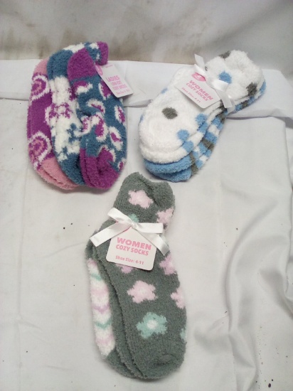 3Pc Womens Cozy Socks Lot- (1) Pack of 3, (2) Packs of 2