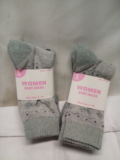 2 Twin Packs of Womens 4-10 Boot Socks