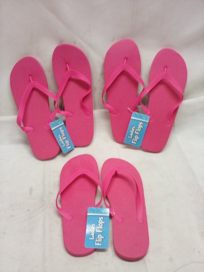 3 Pairs of Pink Assorted Ladies Flip Flops- (2) Medium, (1) Small