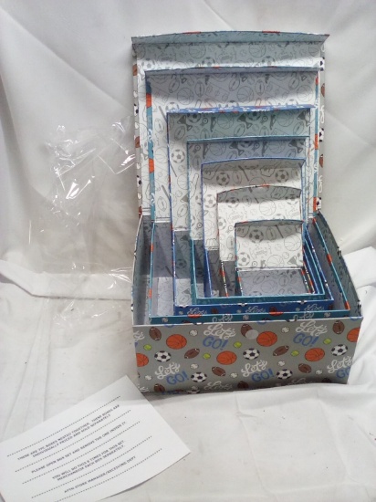 7Pc Assorted Size Boys/Sports Graphic Printed Dec. Stacked Storage Box Set