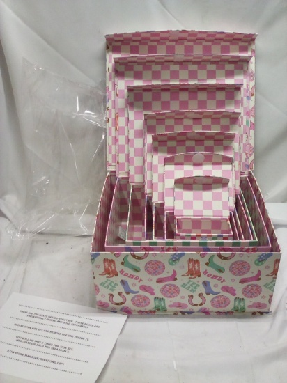 7Pc Assorted Size Girls/Country Graphic Printed Dec. Stacked Storage Box Set